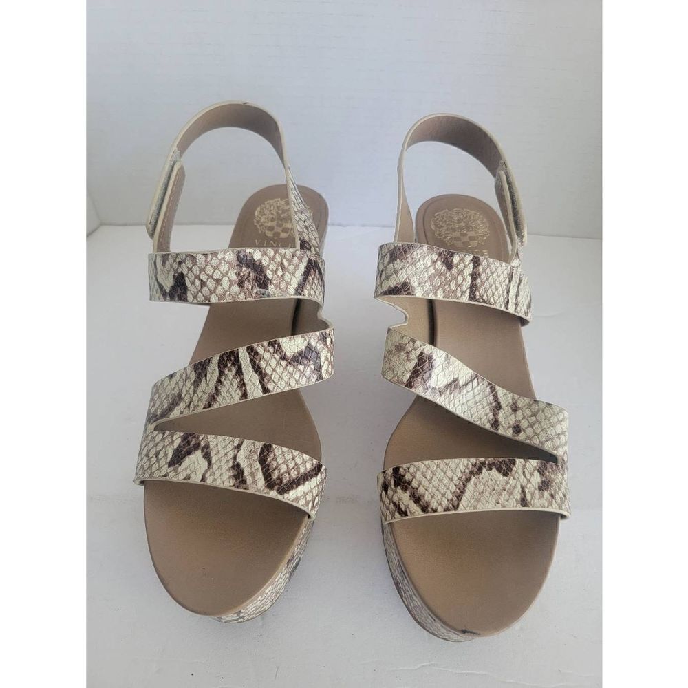 Vince Camuto Women's Taupe Velley Snakeskin Print Leather Wedge Sandals Size 8